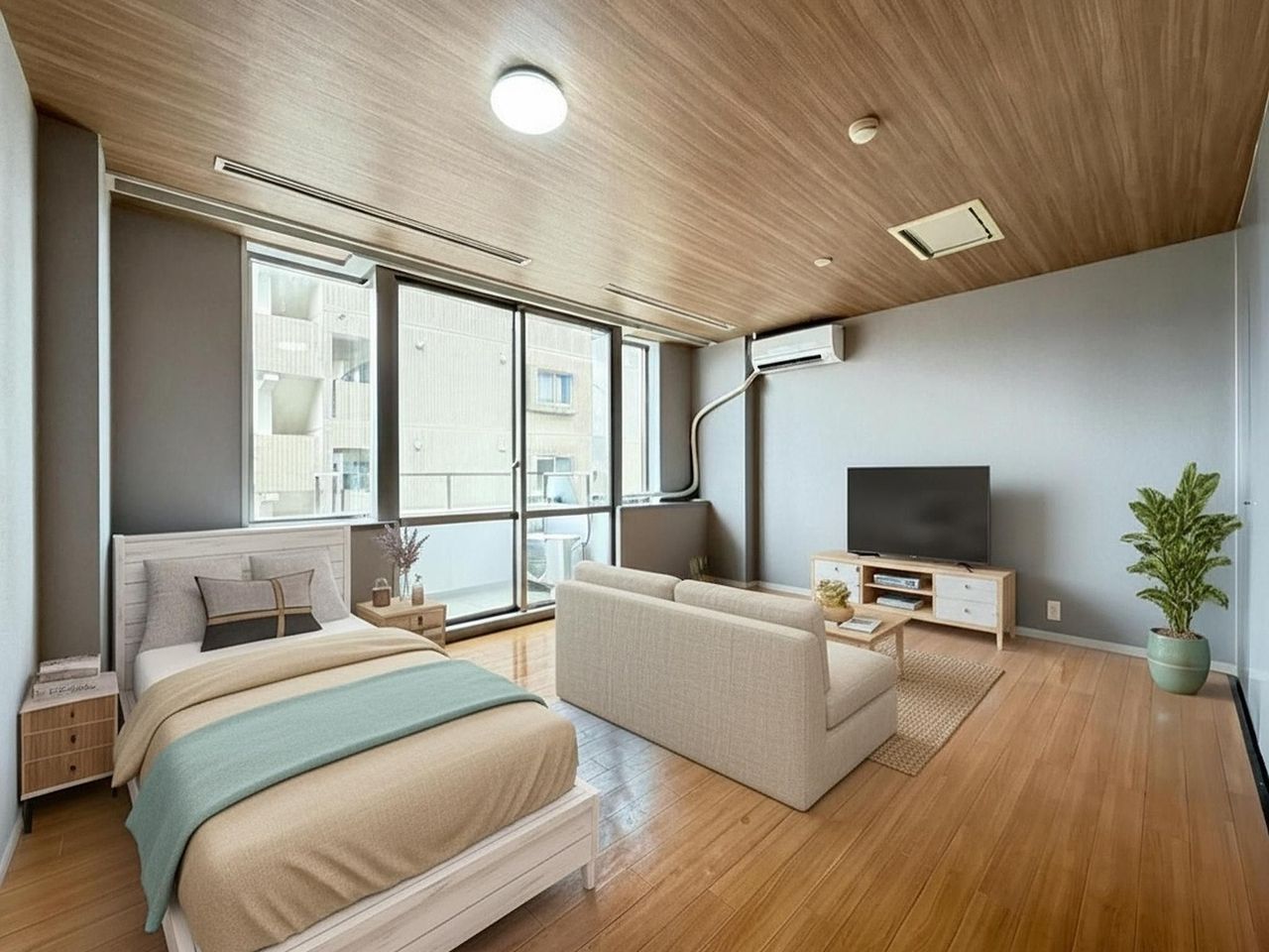 個性派ワンルームマンション！広々とした洋室11帖には大きなガラス面があり開放感があります。