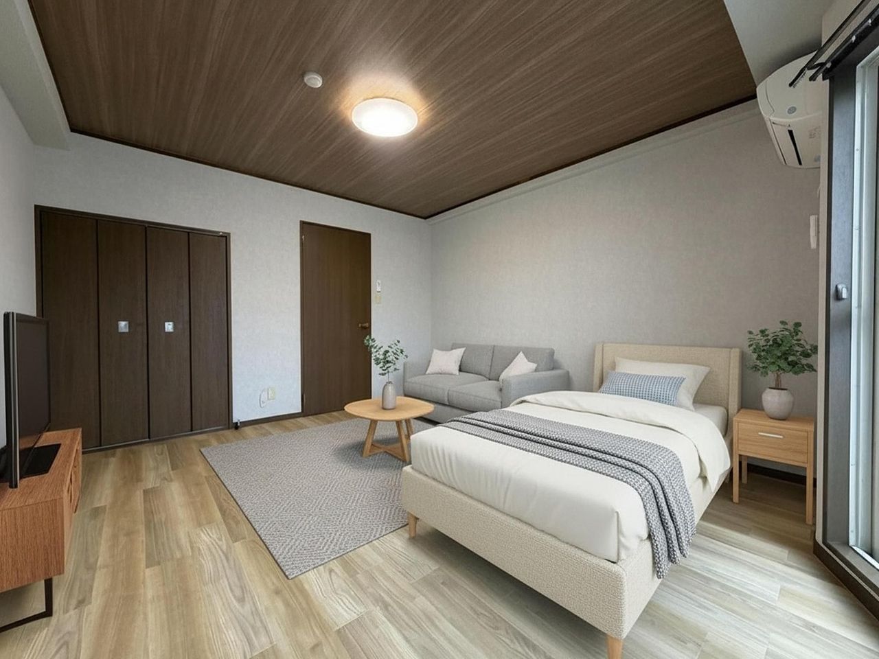 広々９帖の洋室が使いやすい！ベッドだけでなくソファーもしっかり置けます。洗面台付き。インターネットも無料で使用出来ます！